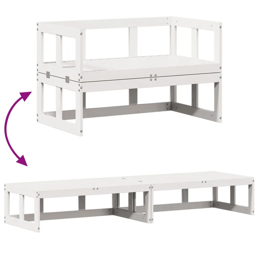 Canapé de jardin extensible blanc bois massif de pin - 8
