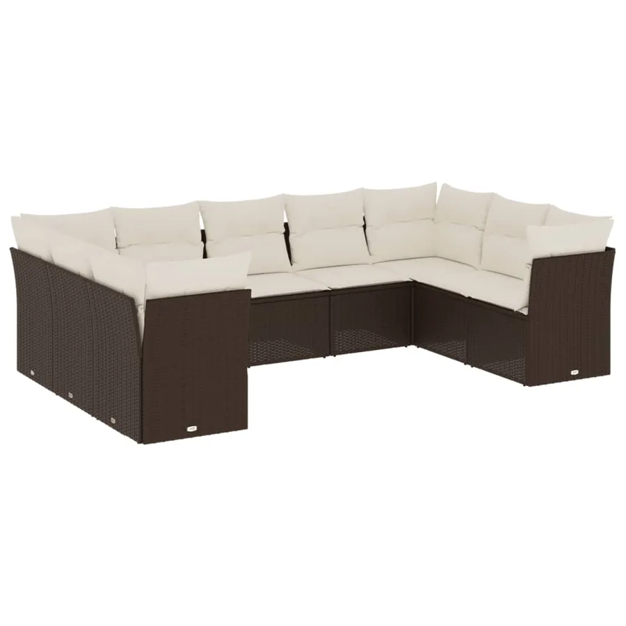 Salon de jardin avec coussins 9 pcs marron résine tressée - 2