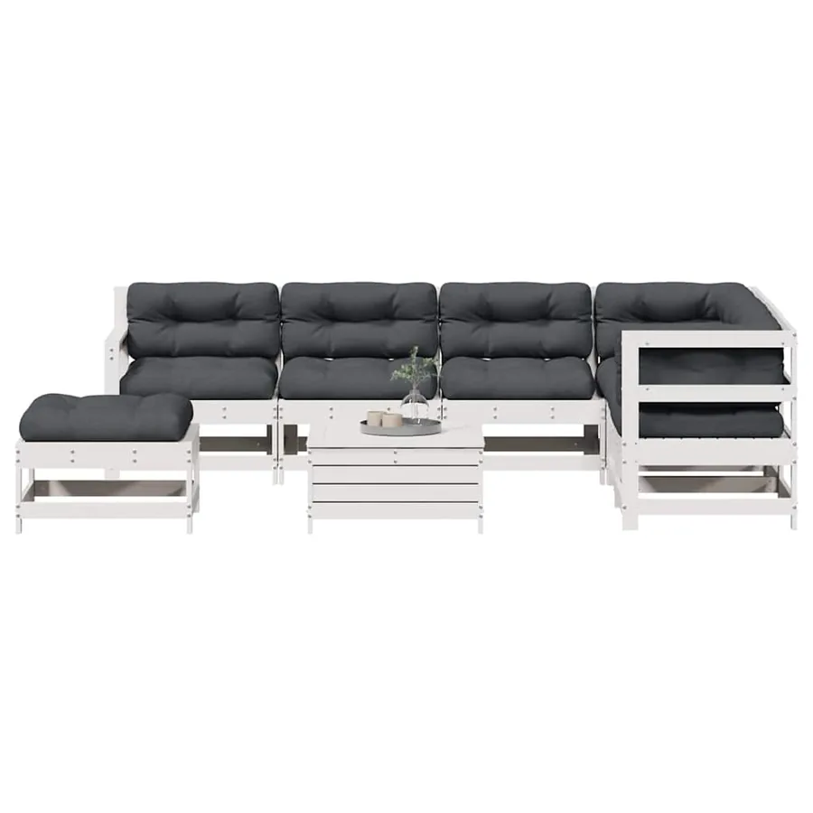 Salon de jardin avec coussins 8 pcs blanc bois de pin massif