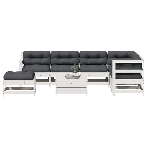 Salon de jardin avec coussins 8 pcs blanc bois de pin massif