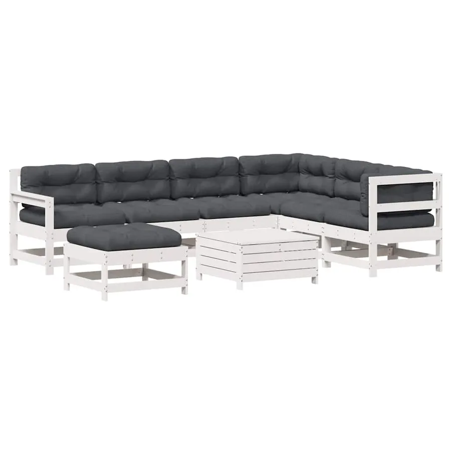 Salon de jardin avec coussins 8 pcs blanc bois de pin massif - 2