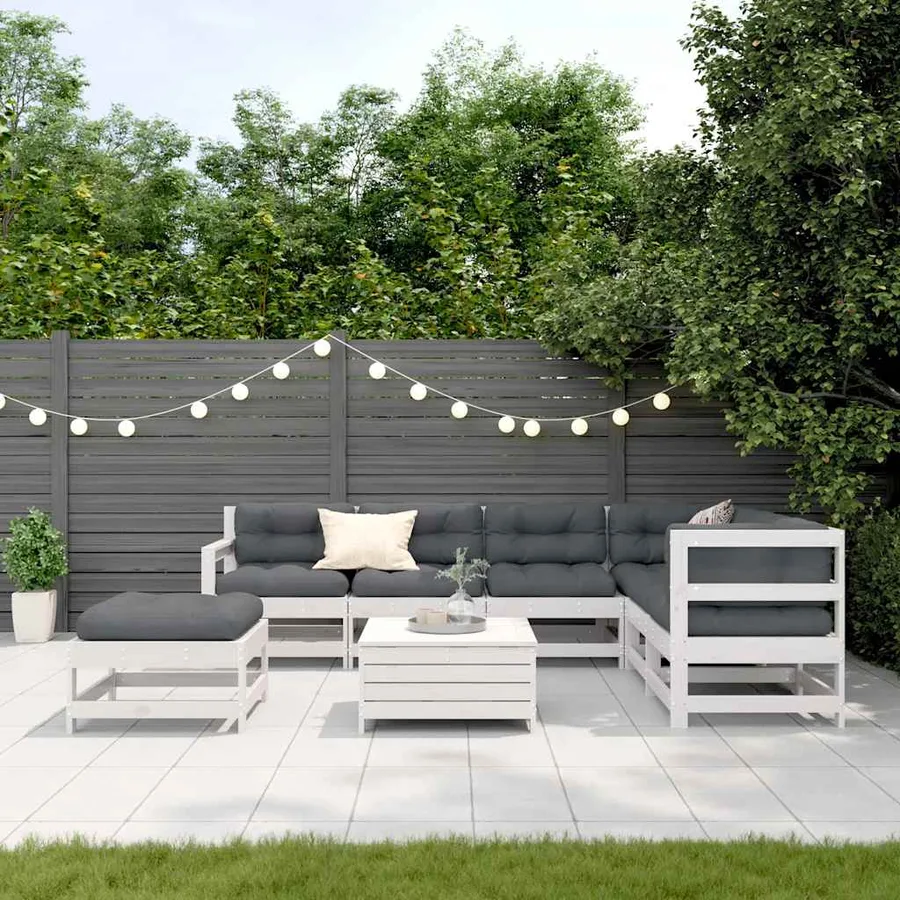 Salon de jardin avec coussins 8 pcs blanc bois de pin massif - 3