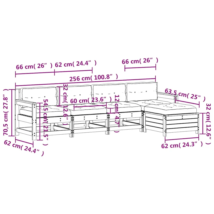 Salon de jardin 5 pcs avec coussins blanc bois massif de pin - 10