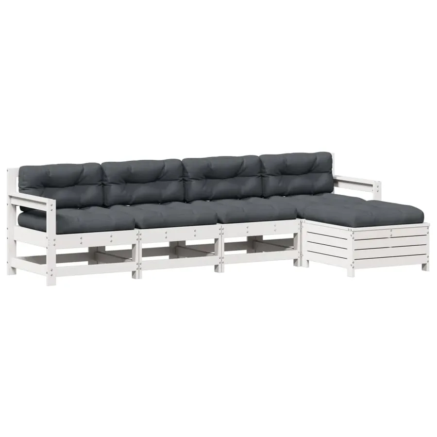 Salon de jardin 5 pcs avec coussins blanc bois massif de pin - 2