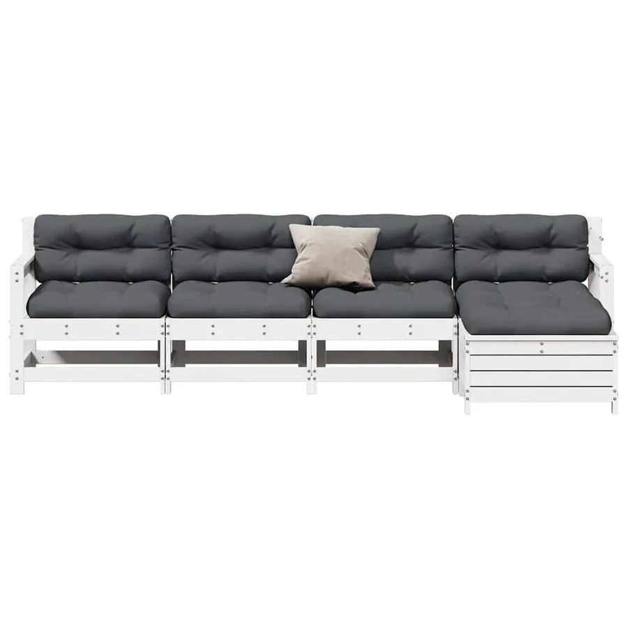 Salon de jardin 5 pcs avec coussins blanc bois massif de pin - 3