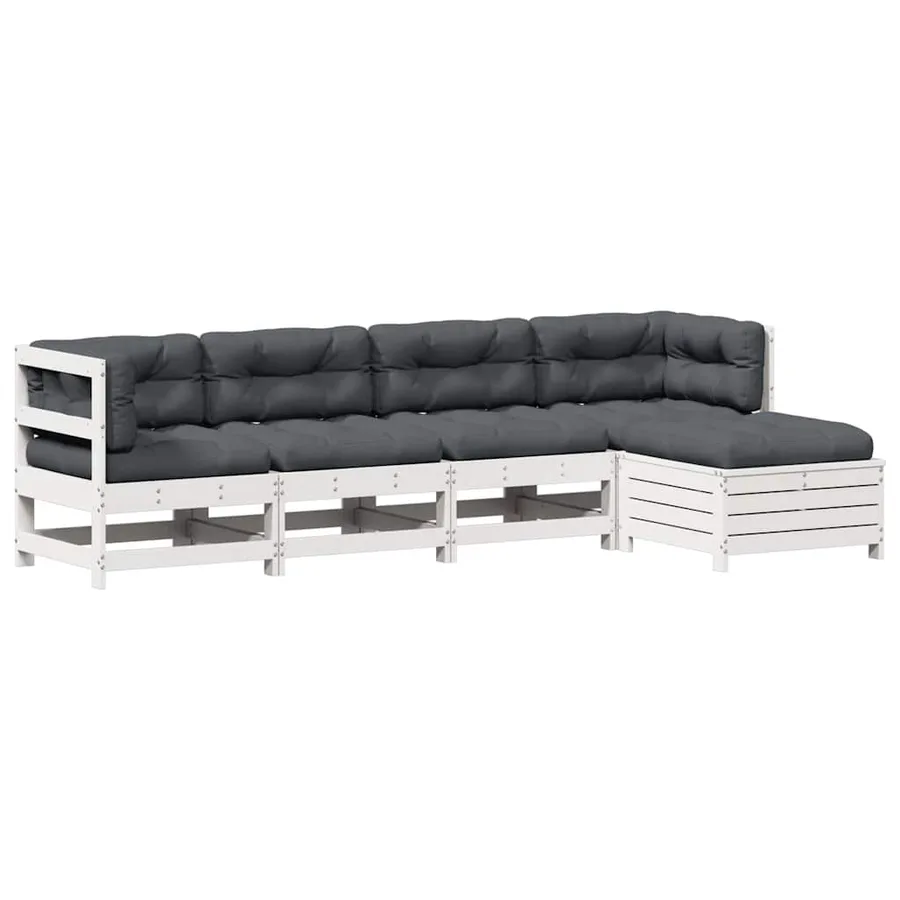 Salon de jardin 5 pcs avec coussins blanc bois massif de pin - 2