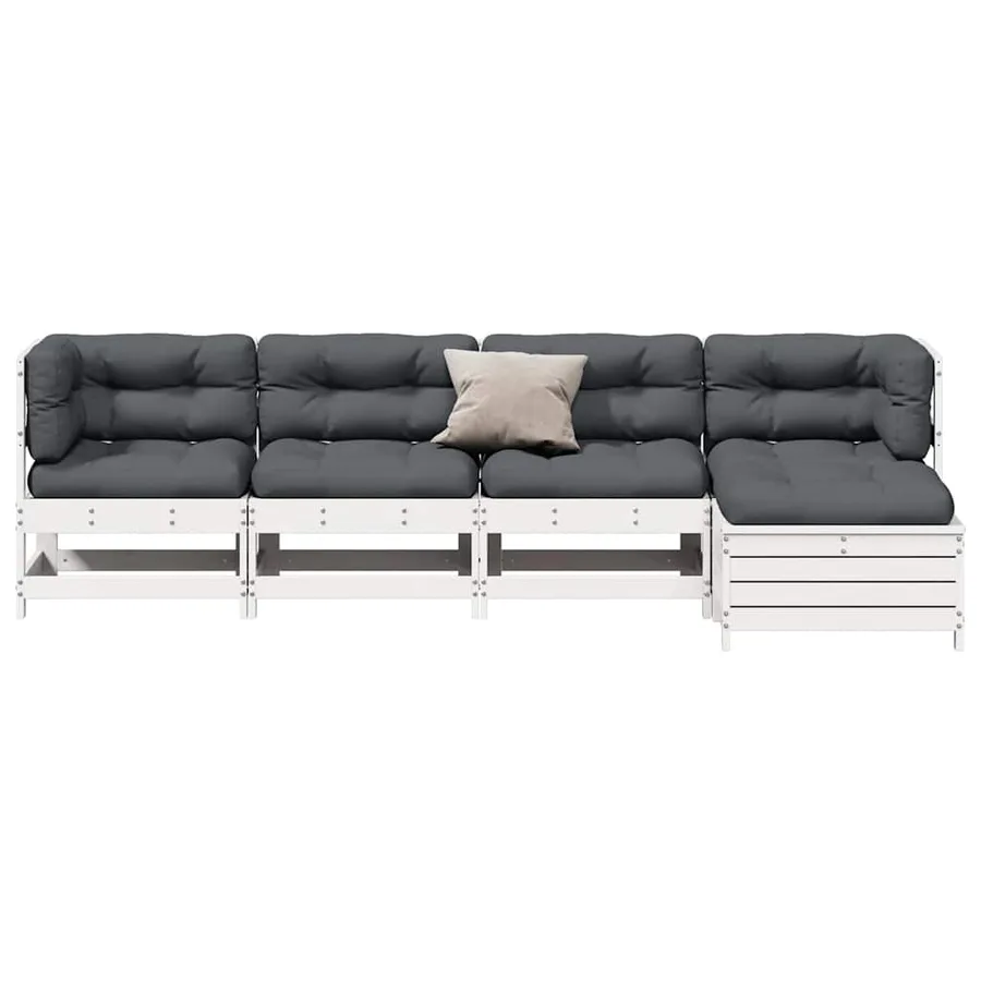 Salon de jardin 5 pcs avec coussins blanc bois massif de pin - 3