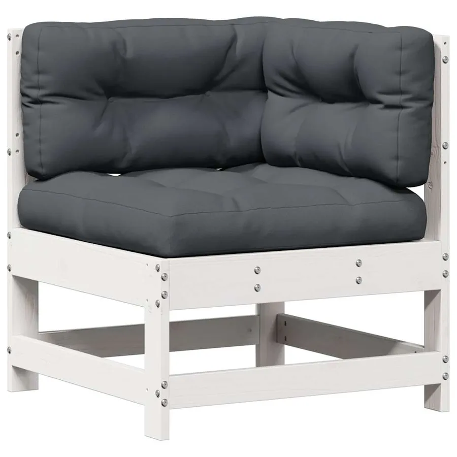 Salon de jardin 5 pcs avec coussins blanc bois massif de pin - 4