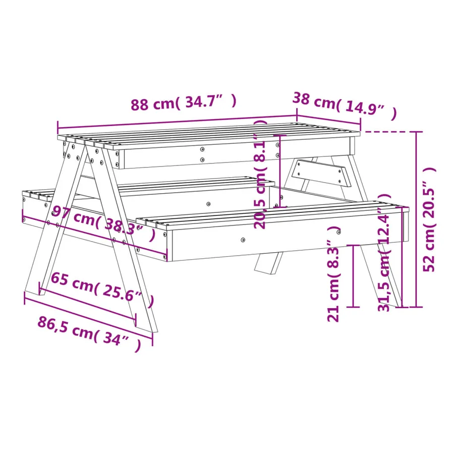 Table de pique-nique pour enfants blanc bois massif de pin - 9