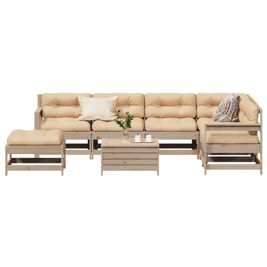 Salon de jardin 8 pcs avec coussins Bois de pin massif