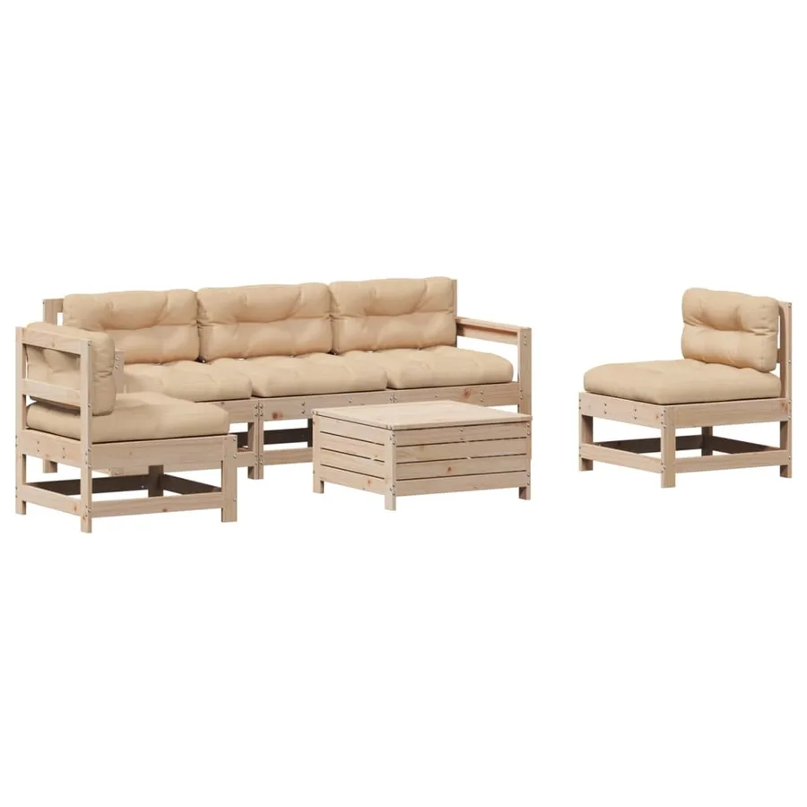 Salon de jardin 6 pcs avec coussins Bois de pin massif - 2