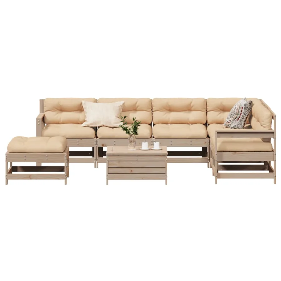 Salon de jardin 8 pcs avec coussins Bois de pin massif