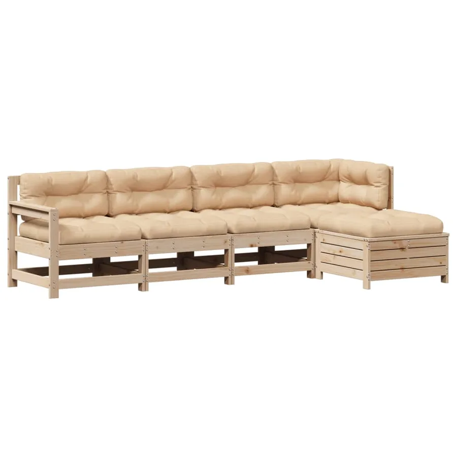 Salon de jardin 5 pcs avec coussins Bois de pin massif - 2