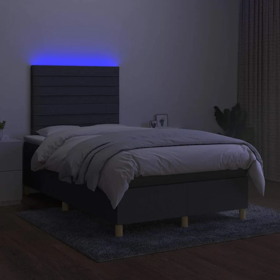 Sommier à lattes de lit matelas LED gris foncé 120x190 cm tissu - 4