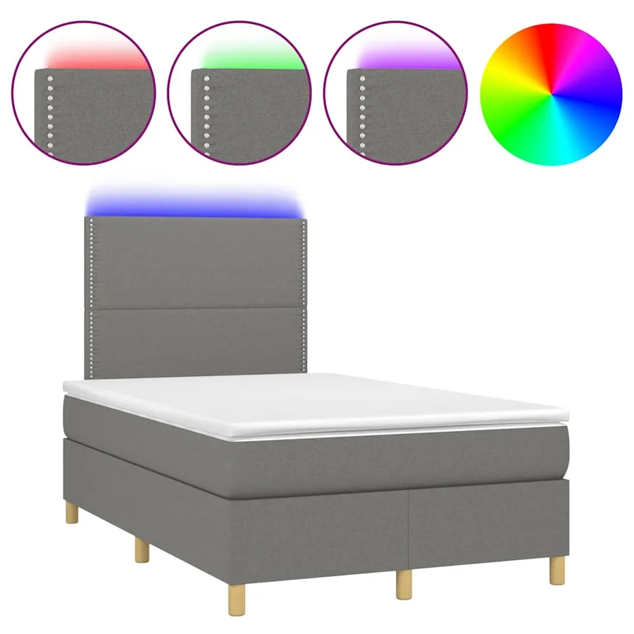 Sommier à lattes de lit matelas LED gris foncé 120x190 cm tissu - 2