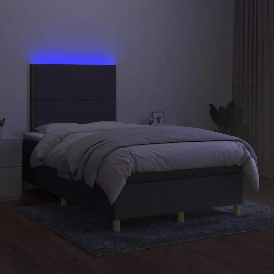 Sommier à lattes de lit matelas LED gris foncé 120x190 cm tissu - 4