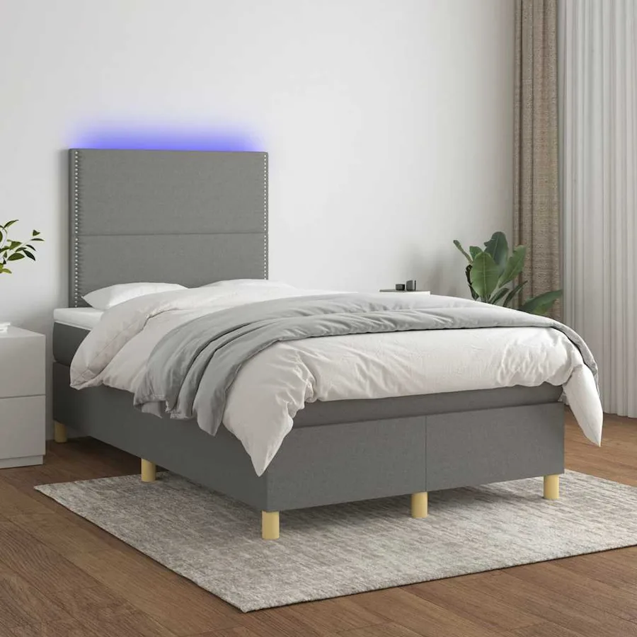 Sommier à lattes de lit matelas LED gris foncé 120x190 cm tissu - 5
