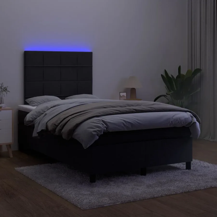 Sommier à lattes de lit et matelas LED noir 120x190 cm velours - 4