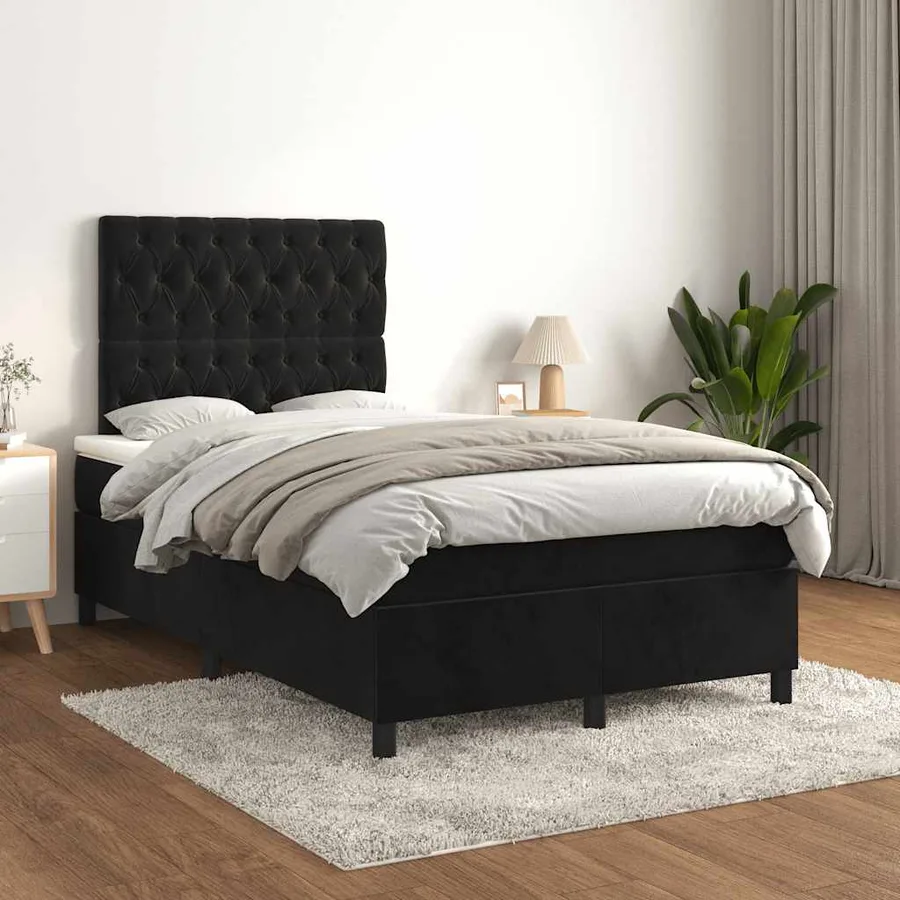 Sommier à lattes de lit avec matelas noir 120x190 cm velours - 3