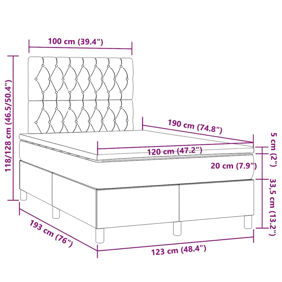 Sommier à lattes de lit avec matelas noir 120x190 cm velours - 9