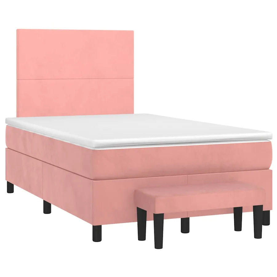Sommier à lattes de lit avec matelas rose 120x190 cm velours - 2