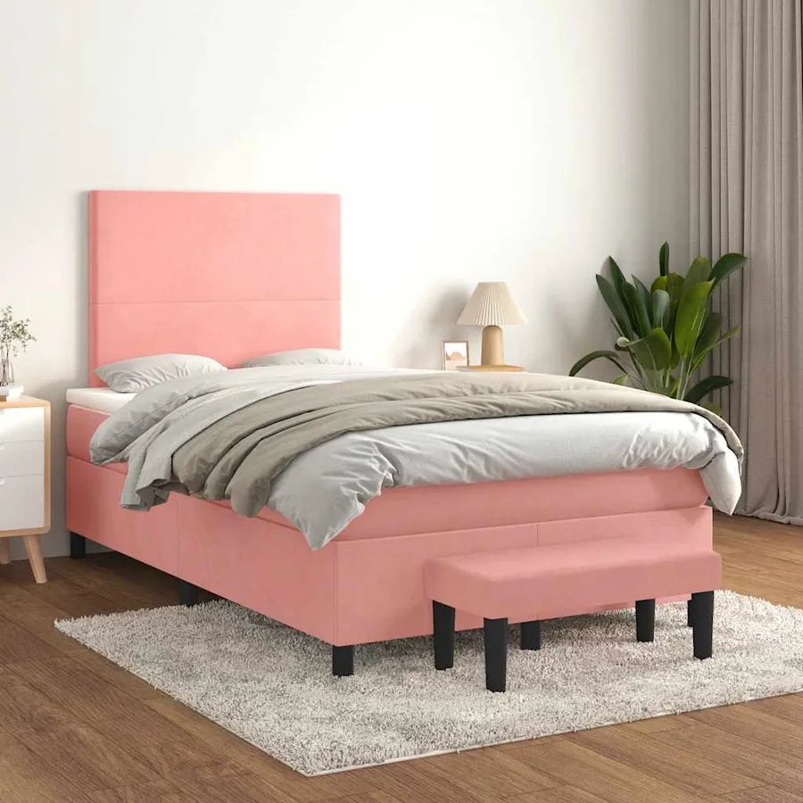 Sommier à lattes de lit avec matelas rose 120x190 cm velours - 3