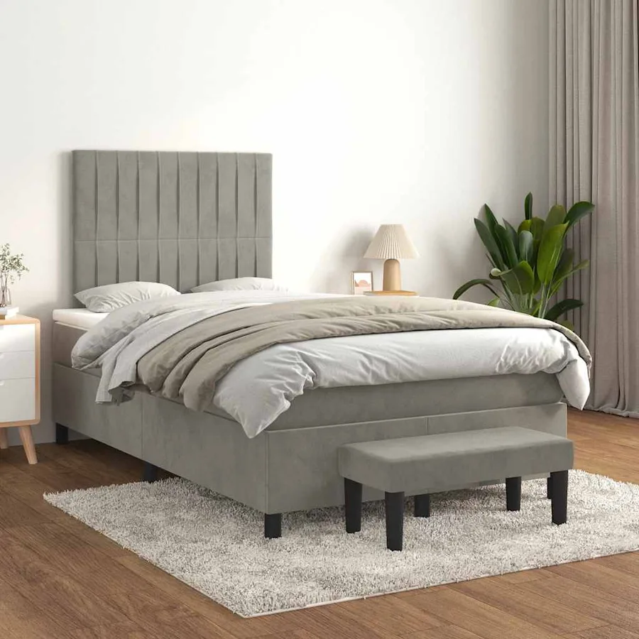Sommier à lattes de lit et matelas gris clair 120x190cm velours - 3