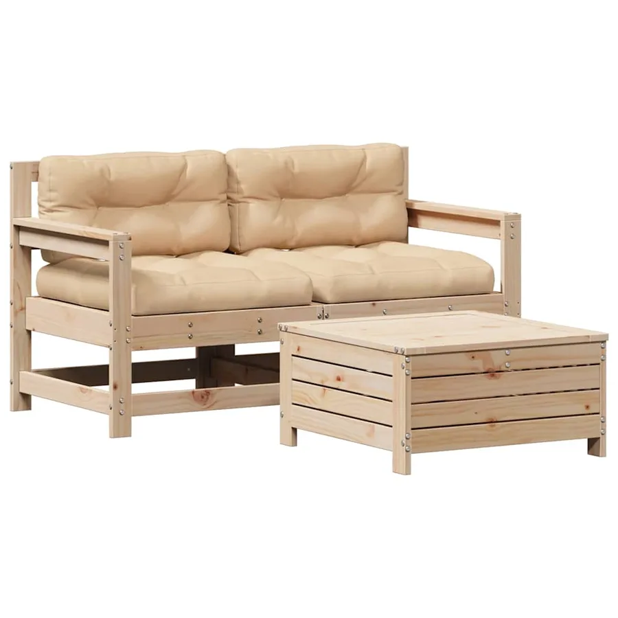 Salon de jardin 3 pcs avec coussins Bois de pin massif - 2