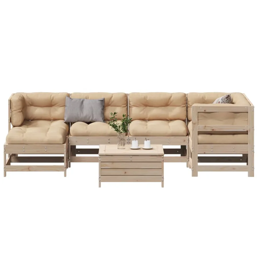 Salon de jardin 7 pcs avec coussins Bois de pin massif