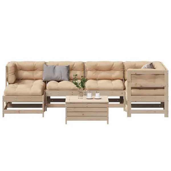 Salon de jardin 7 pcs avec coussins Bois de pin massif