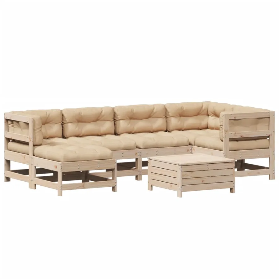 Salon de jardin 7 pcs avec coussins Bois de pin massif - 2