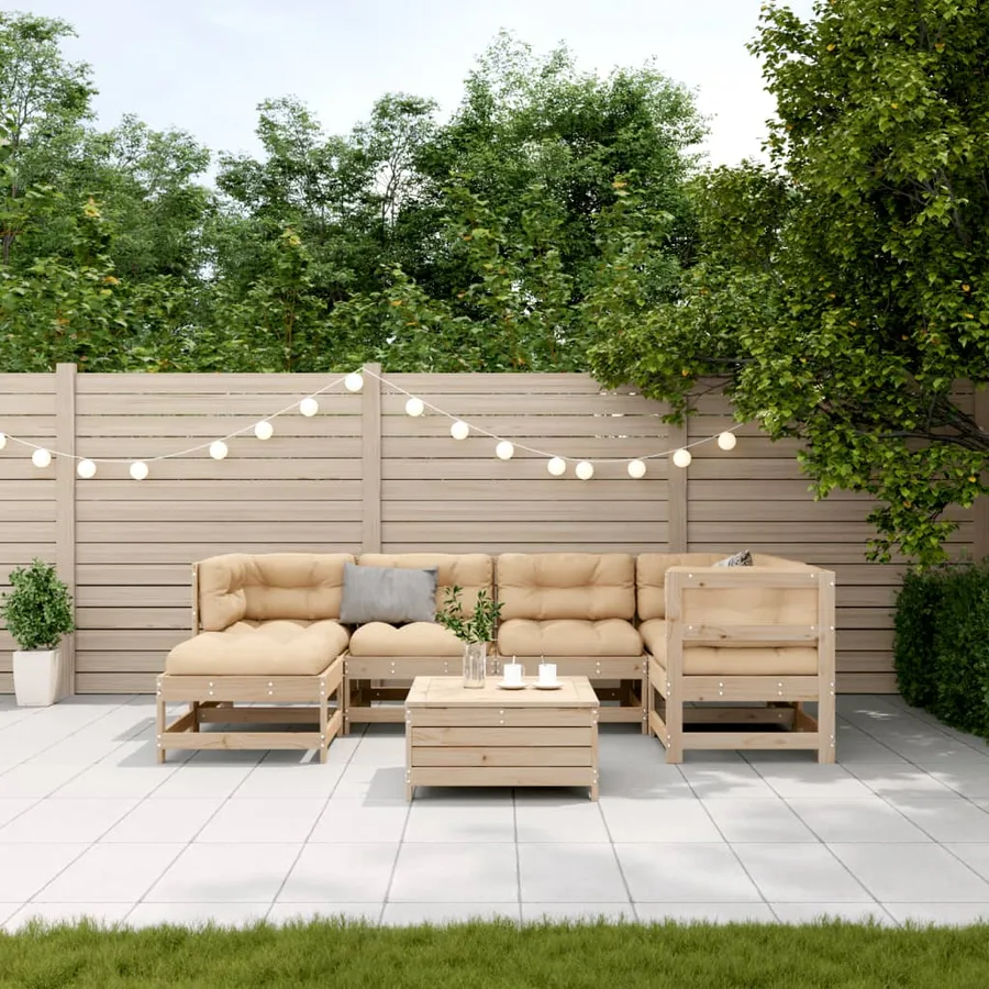 Salon de jardin 7 pcs avec coussins Bois de pin massif - 3