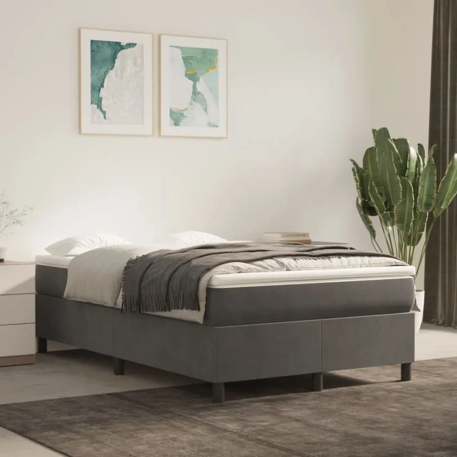 Sommier à lattes de lit et matelas gris foncé 120x190cm velours - 3