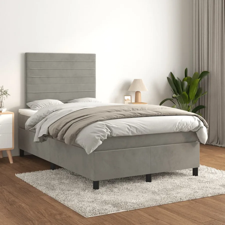 Sommier à lattes de lit et matelas gris clair 120x190cm velours - 3