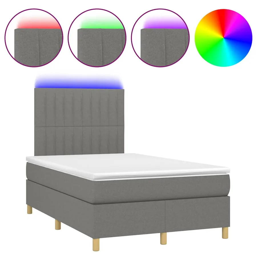 Sommier à lattes de lit matelas LED gris foncé 120x190 cm tissu - 2