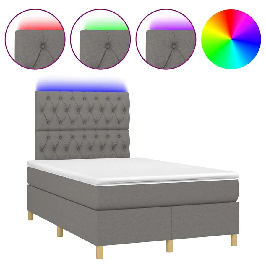 Sommier à lattes de lit matelas LED gris foncé 120x190 cm tissu - 2