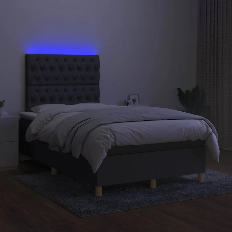 Sommier à lattes de lit matelas LED gris foncé 120x190 cm tissu - 4