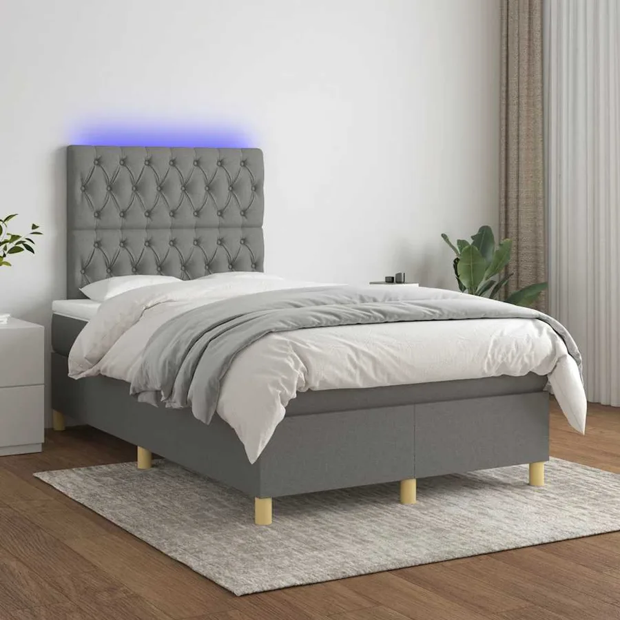 Sommier à lattes de lit matelas LED gris foncé 120x190 cm tissu - 5