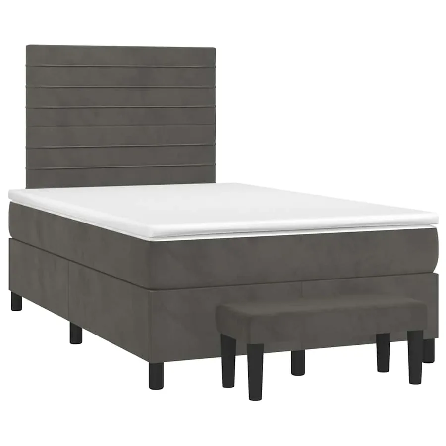 Sommier à lattes de lit et matelas gris foncé 120x190cm velours - 2