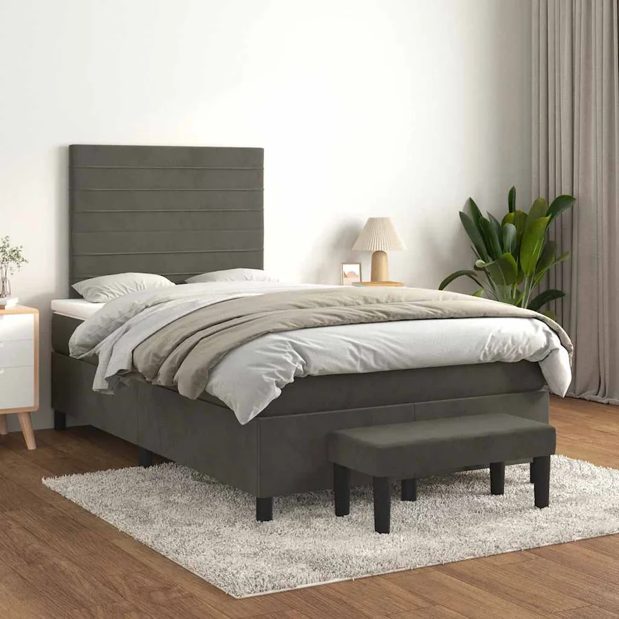 Sommier à lattes de lit et matelas gris foncé 120x190cm velours - 3