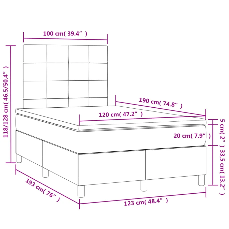 Sommier à lattes de lit avec matelas LED gris clair 120x190 cm - 11