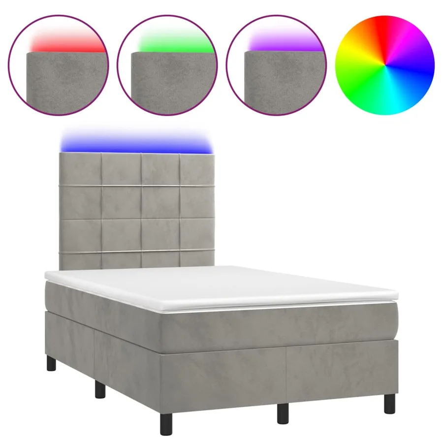 Sommier à lattes de lit avec matelas LED gris clair 120x190 cm - 2