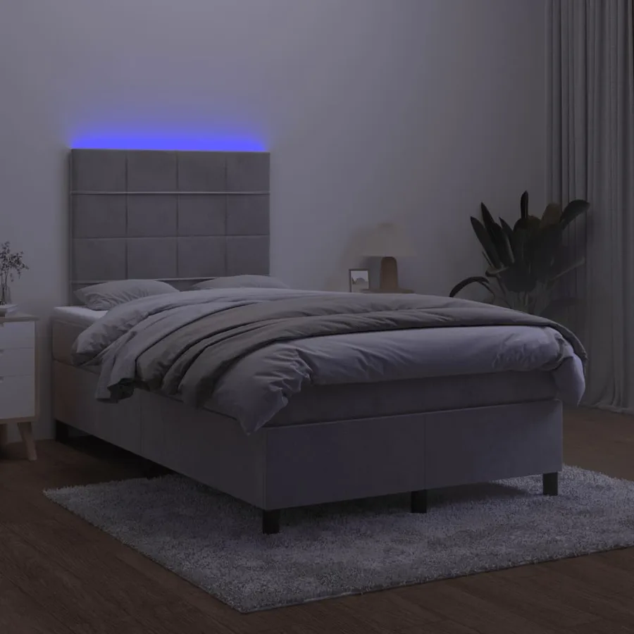 Sommier à lattes de lit avec matelas LED gris clair 120x190 cm - 4