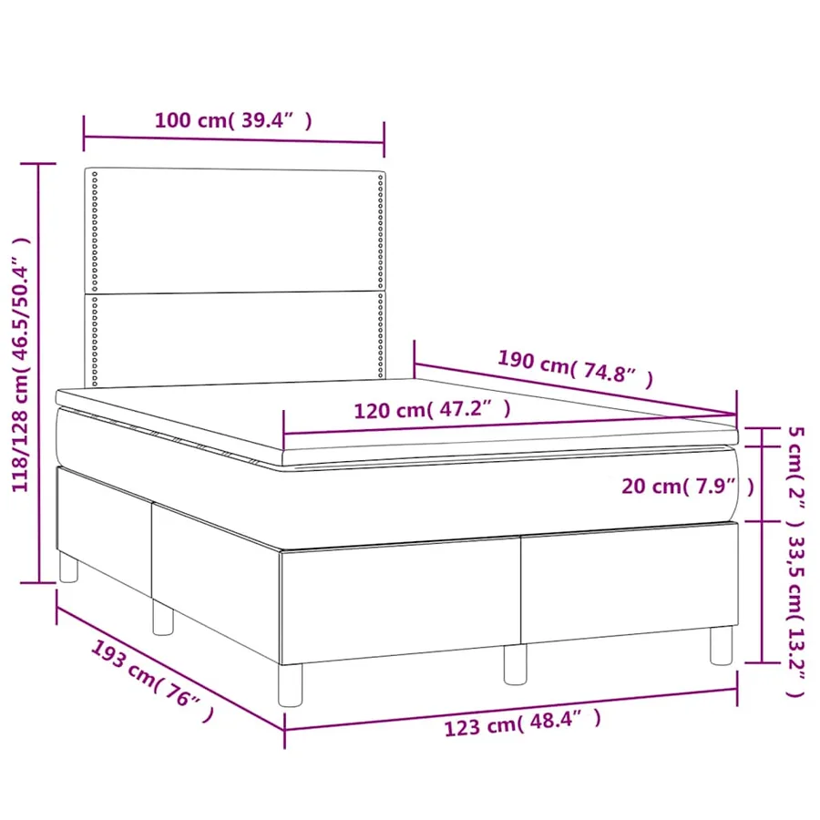 Sommier à lattes de lit et matelas LED noir 120x190 cm velours - 10