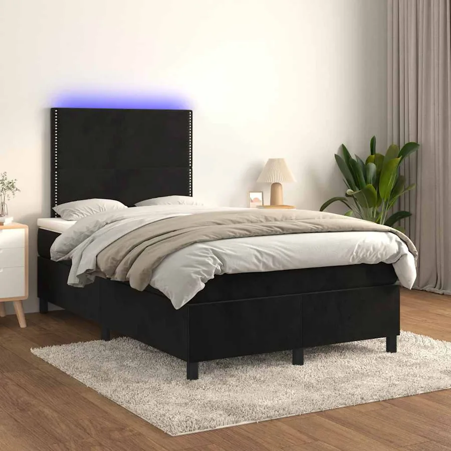 Sommier à lattes de lit et matelas LED noir 120x190 cm velours - 5