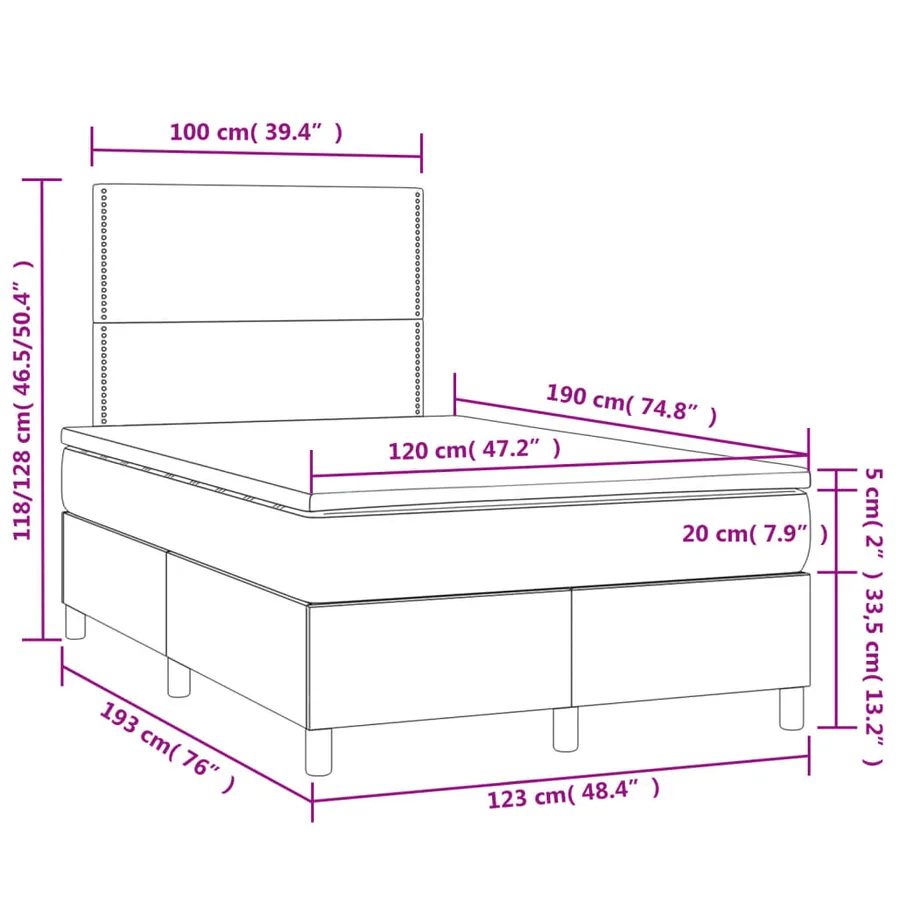 Sommier à lattes de lit avec matelas LED gris clair 120x190 cm - 11