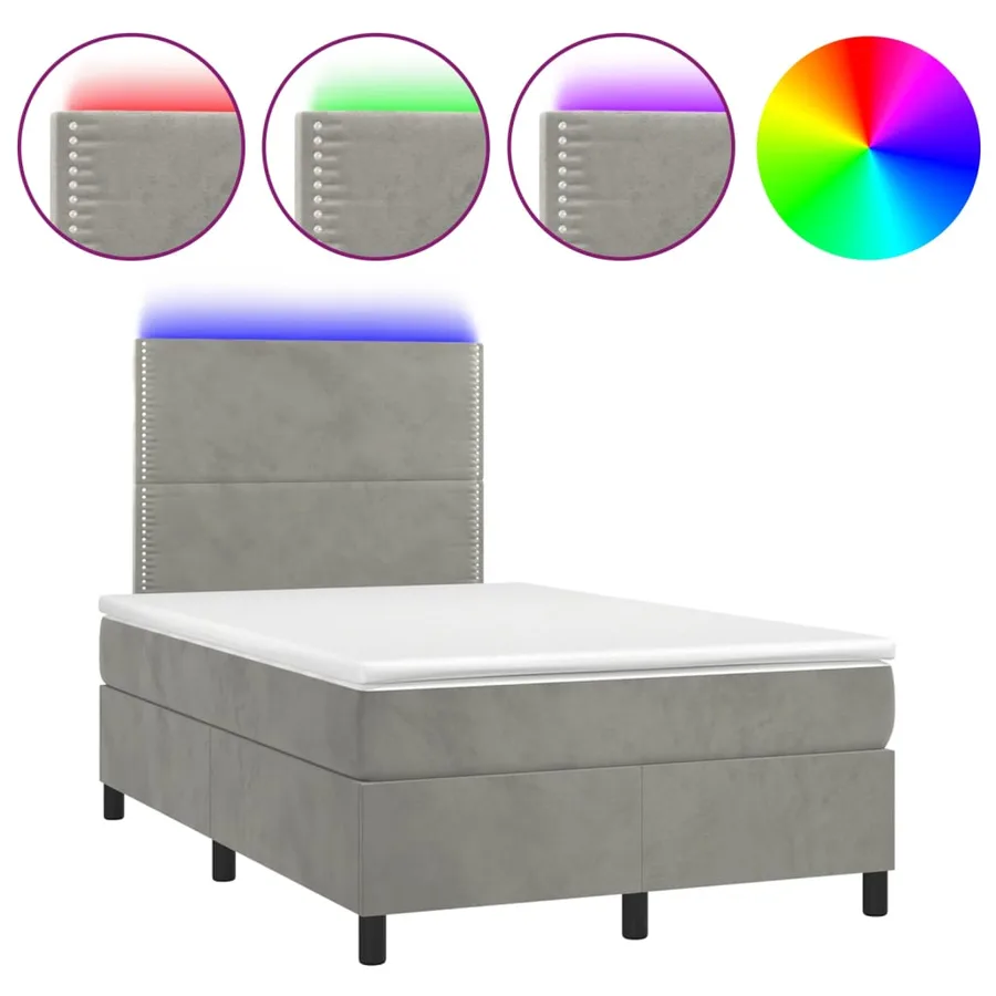 Sommier à lattes de lit avec matelas LED gris clair 120x190 cm - 2