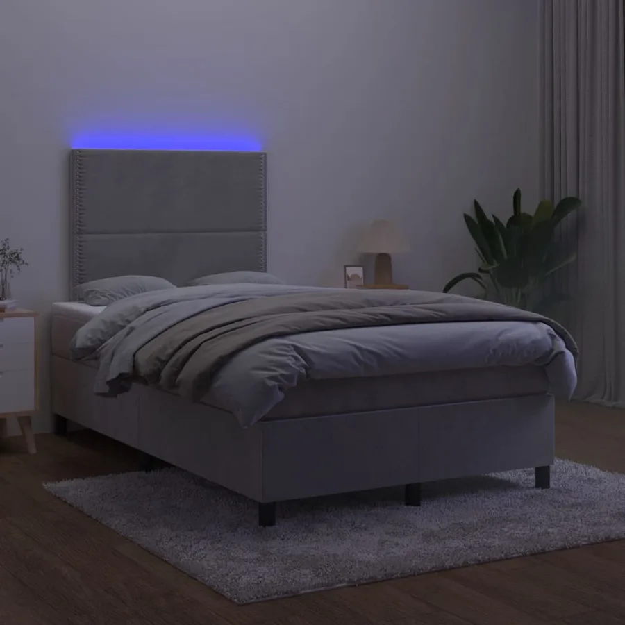 Sommier à lattes de lit avec matelas LED gris clair 120x190 cm - 4