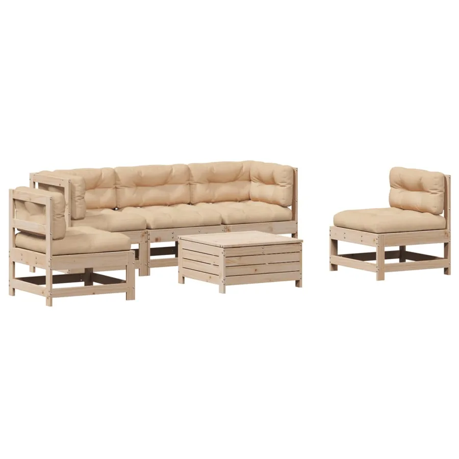 Salon de jardin 6 pcs avec coussins Bois de pin massif - 2