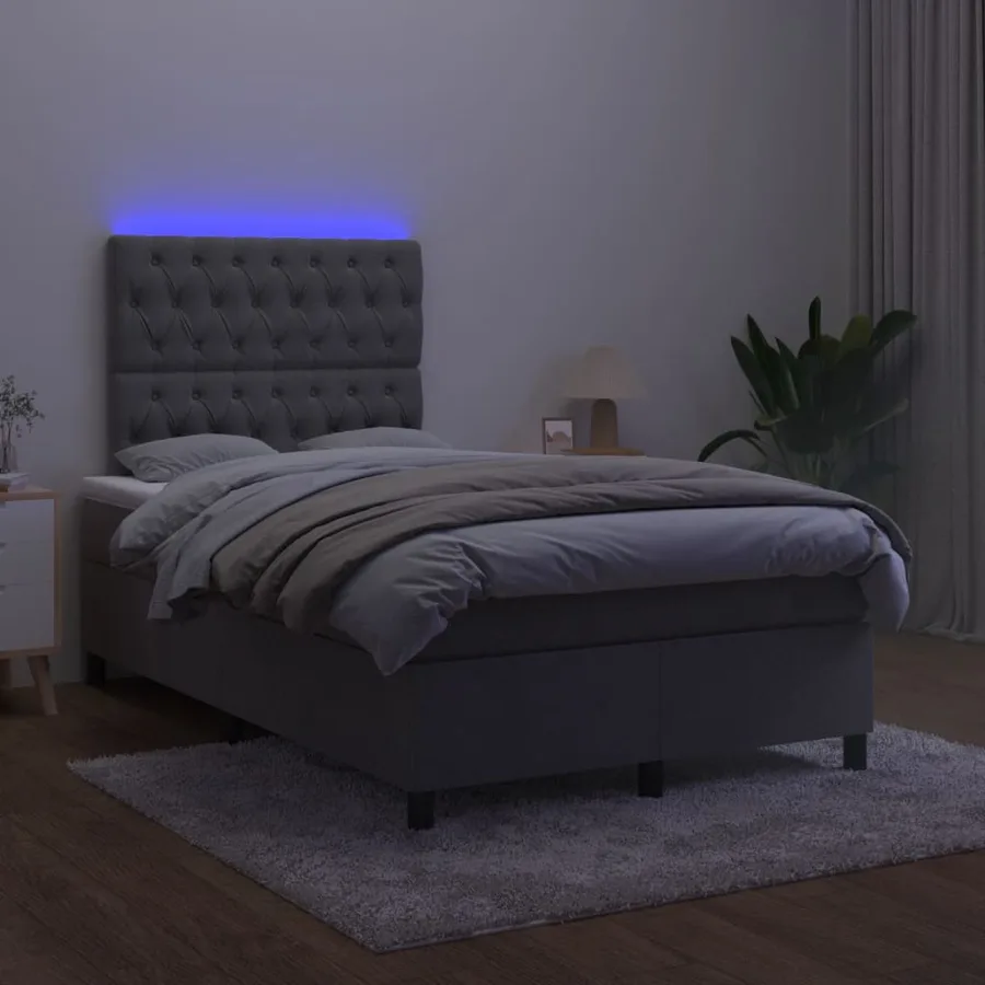 Sommier à lattes de lit avec matelas LED gris foncé 120x190 cm - 4
